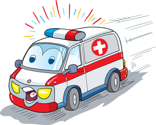car ambulance mascot vector art illustration