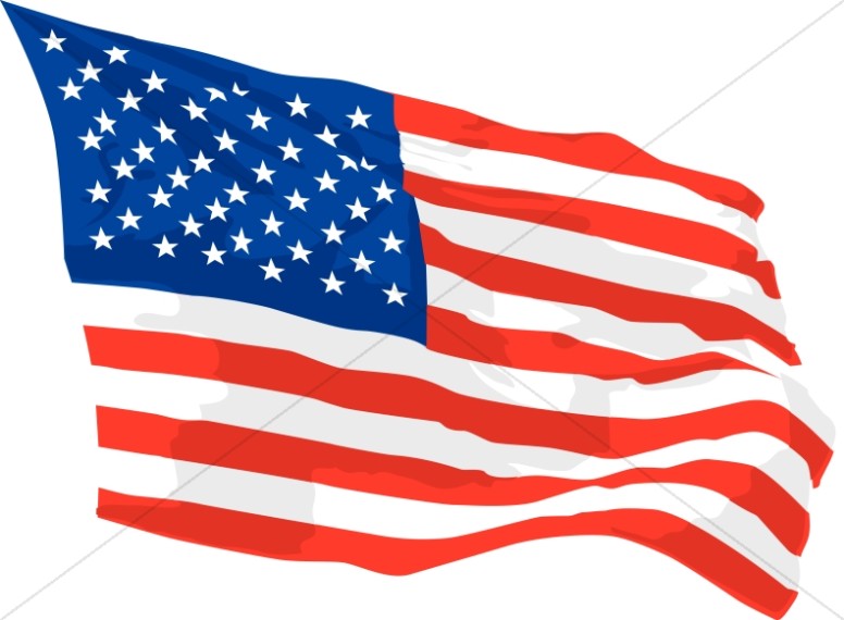 America Flag Waving in Wind - Independence Clipart