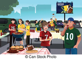 ... American football fans having a tailgate party - A vector.