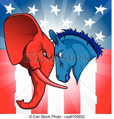 American politics - The democrat and republican symbols of a... American politics Clip Artby ...