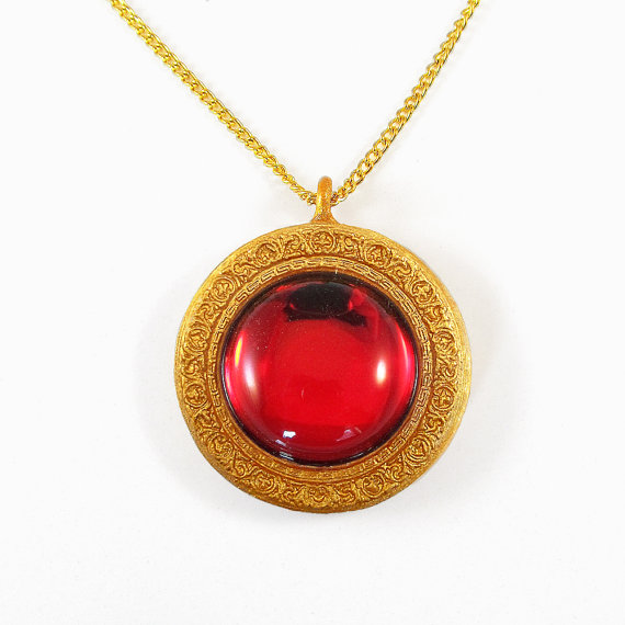Red and Gold Sparkly Pendant and Necklace With Inscription - Secret of NIMH  Amulet