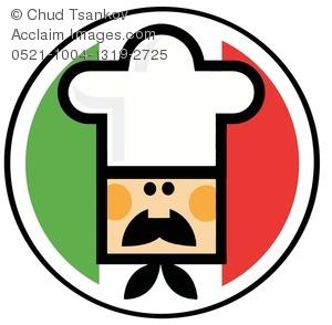 An Italian Chef In Front of the Flag of Italy Clipart Image