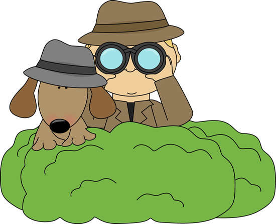 and Dog in Bushes Clip Art . - Spy Clipart