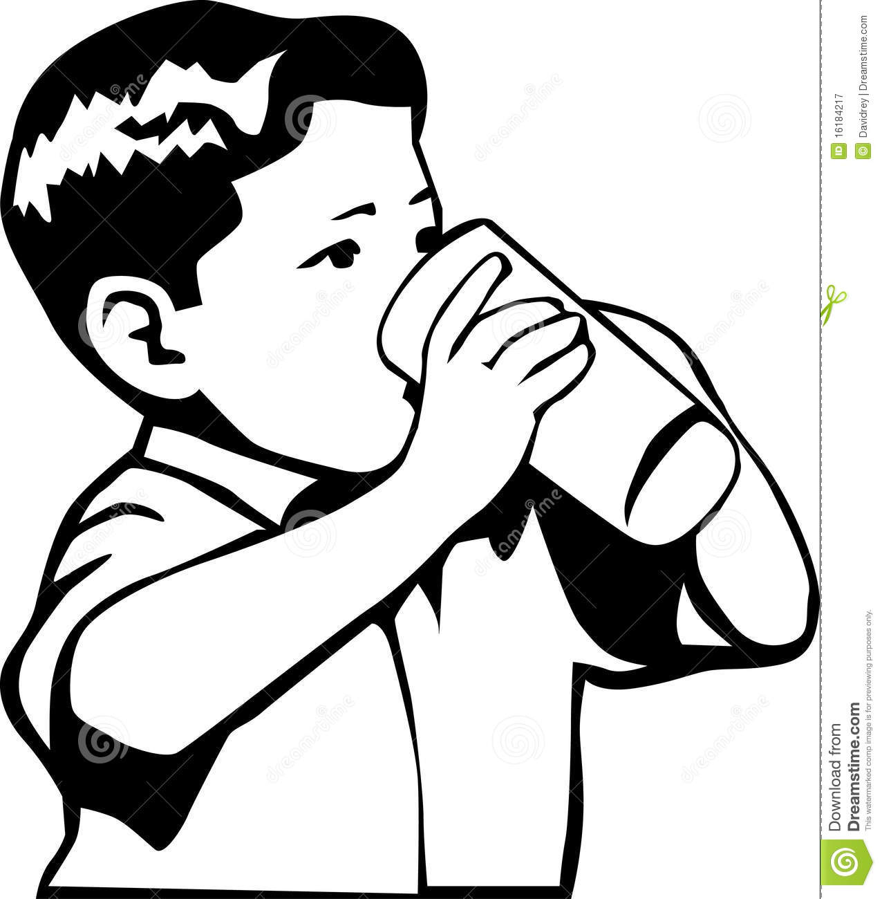 And White Retro Style Illustration Of A Boy Drinking Water Or Milk