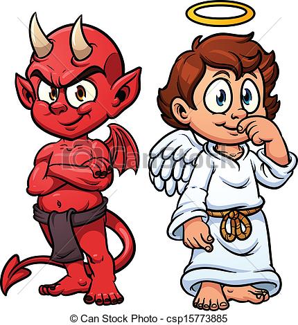 Angel and devil - Cartoon angel and devil. Vector clip art.