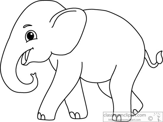 Animals Asian Elephant Black White Outline 914 Classroom Clipart