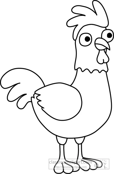 Animals Chicken Cartoon Black White Outline 910 Classroom Clipart