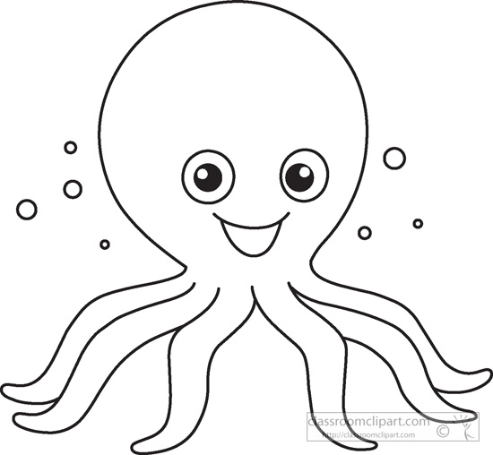 Animals Octopus Marine Life Black White Outline 001 Classroom