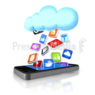 Apps Falling From Cloud Into Smart Phone Signs And Symbols Great