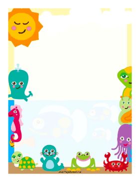 Aquatic creatures are featured in this colorful border. Free to download and print.