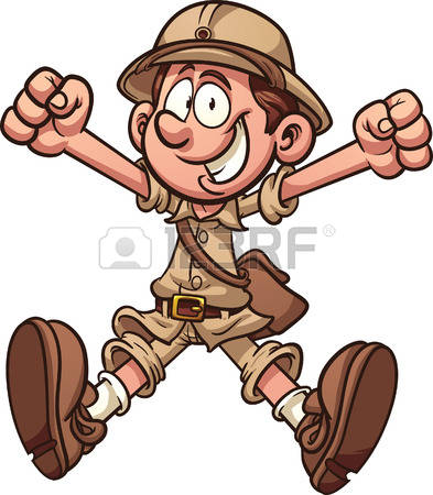 Cartoon jungle explorer clip art illustration with simple gradients All in  a single layer