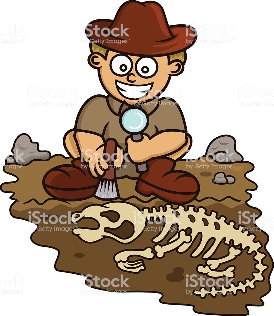 Young Archaeologist Discovering Fossil Cartoon vector art illustration