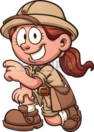 archaeologist: girl kneeling. clip art illustration with simple gradients. All in a single