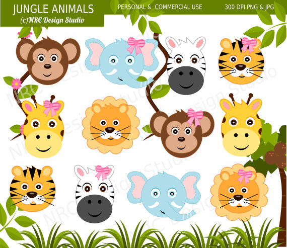 Art Cute Jungle Animal Clip Art Digital Jungle Animals Clipart