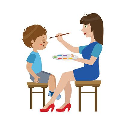 Artist Painting The Face Of . - Face Painting Clipart