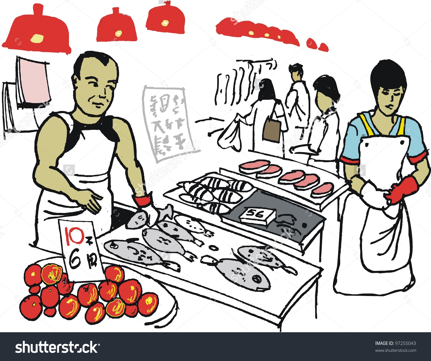 Asian man at fish market,