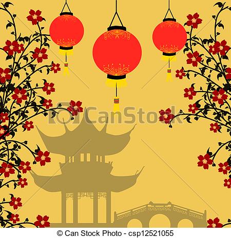 ... Asian style background, vector illustration - Traditional.