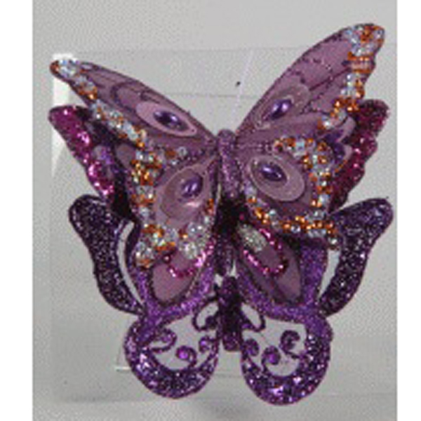 Assorted Clip On Purple Feather Butterflies - 3 x 12cm