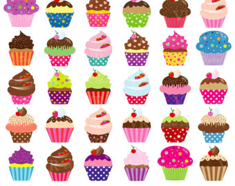 Assorted Cupcakes Clip Art, Cute Birthday Colorful Cupcakes Clipart, Party Cupcakes Clipart, Sweet Cupcakes Digital Download Vector