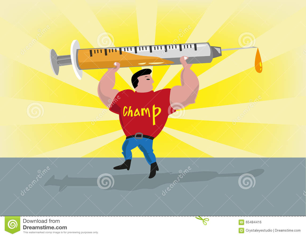 Athlete Lifts Up a Syringe. Doping Concept. Editable Clip Art. Royalty Free Stock