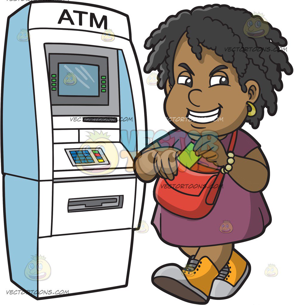 A Happy Black Woman Getting Cash From The Atm