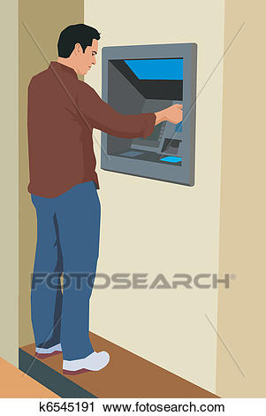 Clipart - Young man using an ATM machine. Fotosearch - Search Clip Art,  Illustration