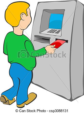 Man puts credit card into ATM - Atm Clipart