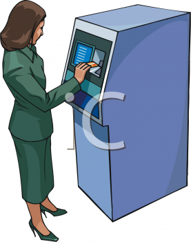 Woman Getting Money From an ATM Clip Art - Royalty Free Clipart Illustration