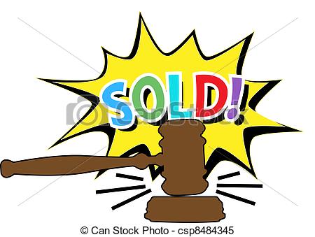 ... Auction gavel Sold cartoon icon - Online auction bid gavel.