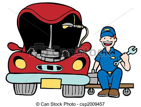 ... Auto Mechanic Car Hood - Repairman working on a vehicle with.