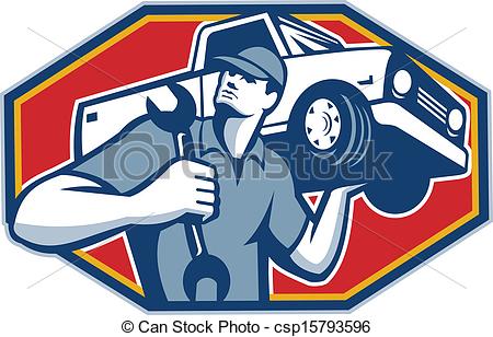 ... Automotive Mechanic Car Repair Retro - Illustration of an.