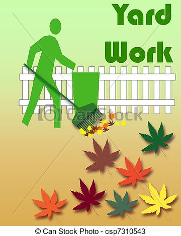 autumn yard work - gardener raking leaves colorful yard work... ...