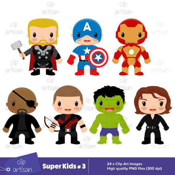Super Kids Clipart / Avengers Clipart / Super Kids 3 / Superheroes  Printable / Superhero Party