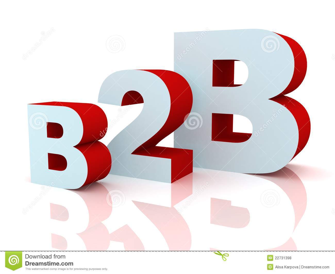 3d b2b red and blue letters on white background