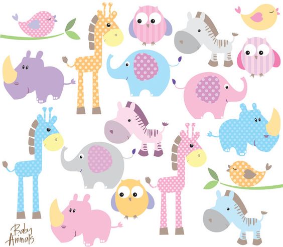 Baby Animal Clipart Clip Art Cute Little Animals Baby Shower Pastel #clip art #baby