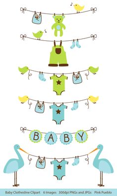 Baby Clip Art Clipart Clothesline Laundry Line Baby Shower Clip Art, Baby Bunting Clip Art