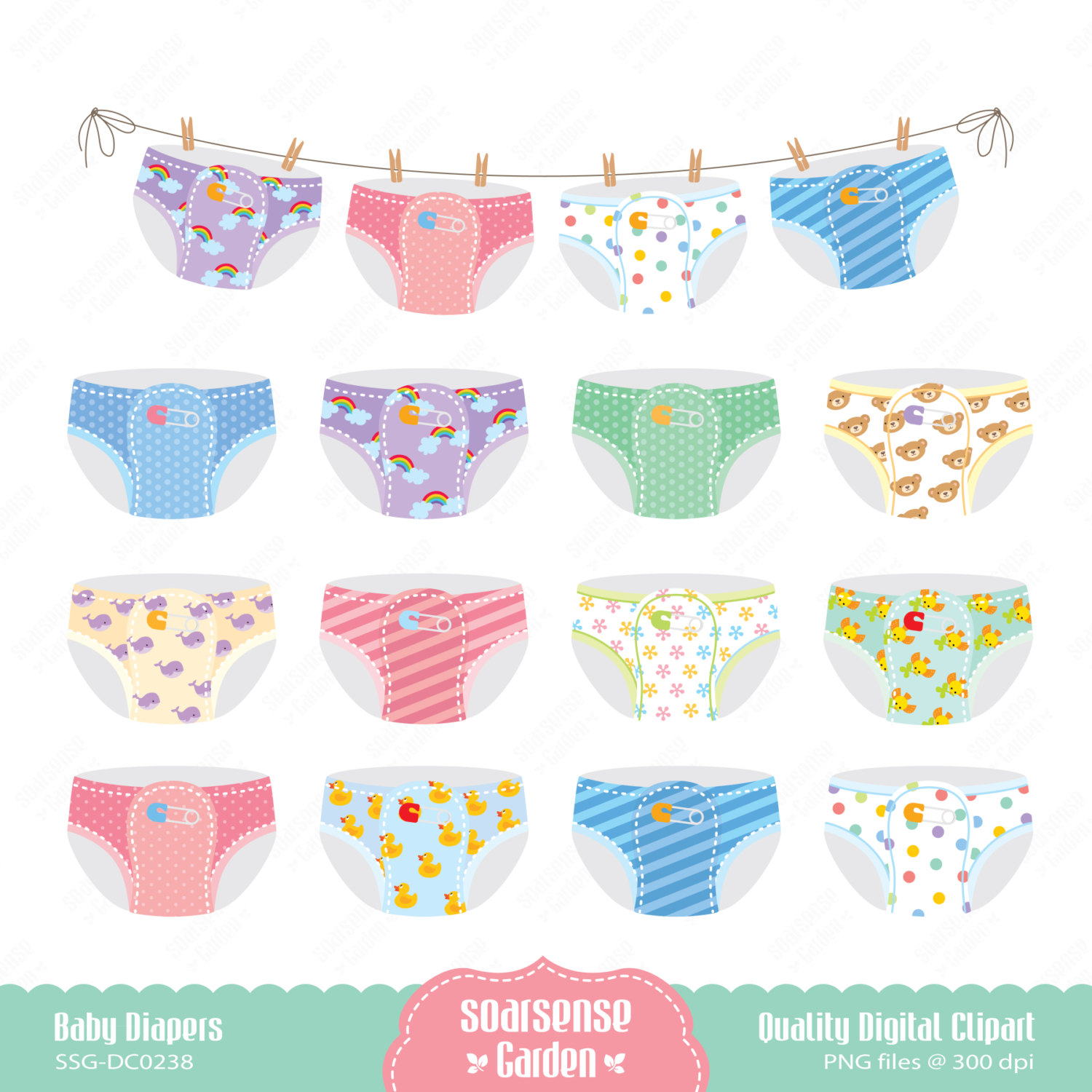 Baby Diapers Digital Clipart .