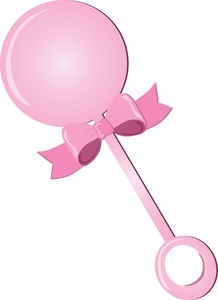 Baby Rattle Clipart Image: Drawing of a pink baby rattle with a bow