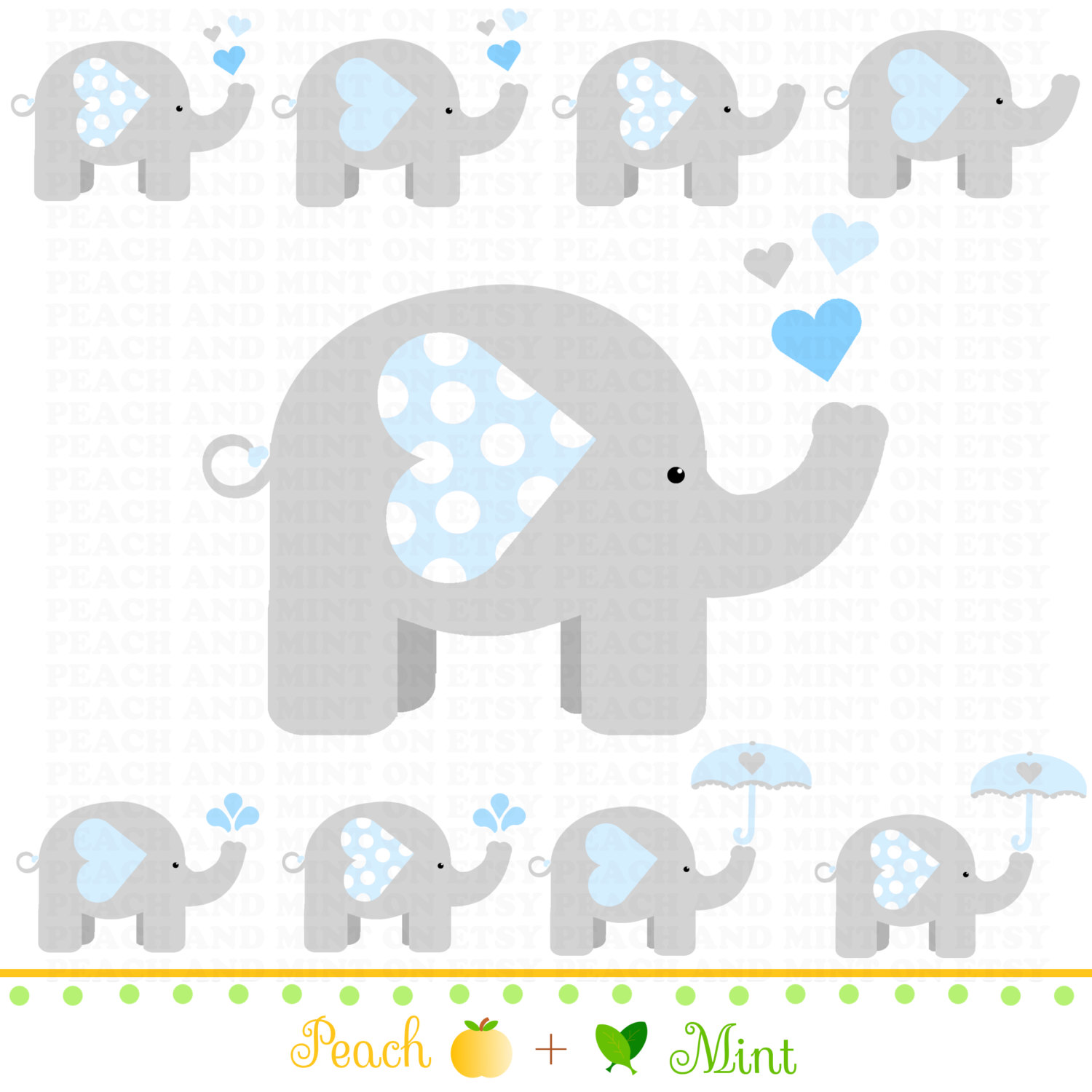 Baby Shower Boy Baby Elephant Clip Art Digital Clipart By Peachandmint