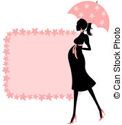 ... Baby Shower (pink) - Illustration of a young pregnant woman.