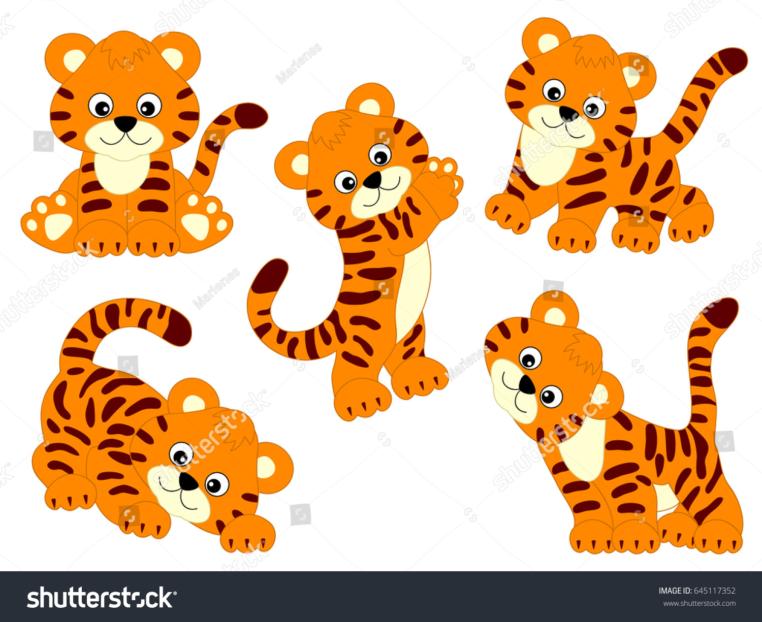 Vector cute tigers, tiger cub, baby tiger, tiger clipart, vector  illustration