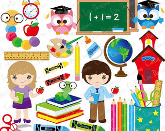 Back to school clip art, Back to school Clipart and paper set (CG059) School  supplies / Digital Clipart school day / INSTANT DOWNLOAD
