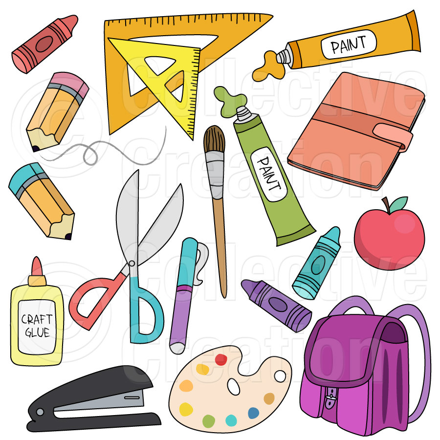 Back To School Supplies Digital Clip Art By Collectivecreation