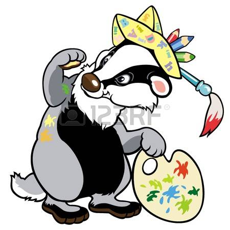 badger: cartoon badger artist,picture for creative kids,children illustration isolated on white