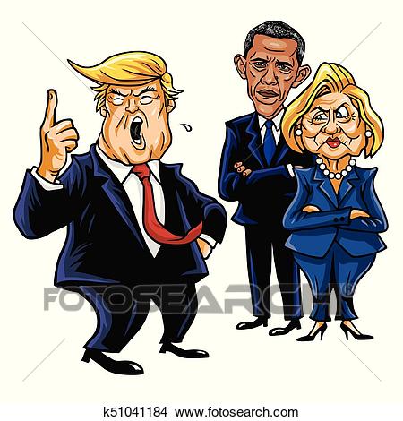Clipart - Donald Trump, Hillary Clinton, and Barack Obama. Cartoon  Caricature Vector Illustration