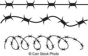 ... Barbed wire - Rows black barbed wire on white