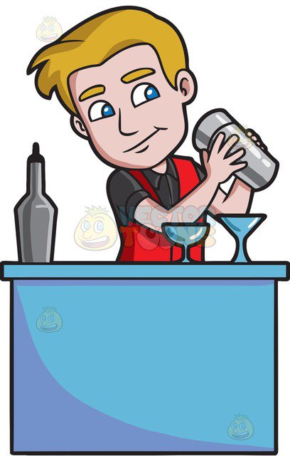 A Bartender Shaking A Cocktail Mixer Behind The Bar Cartoon Clipart |  Vector Toons