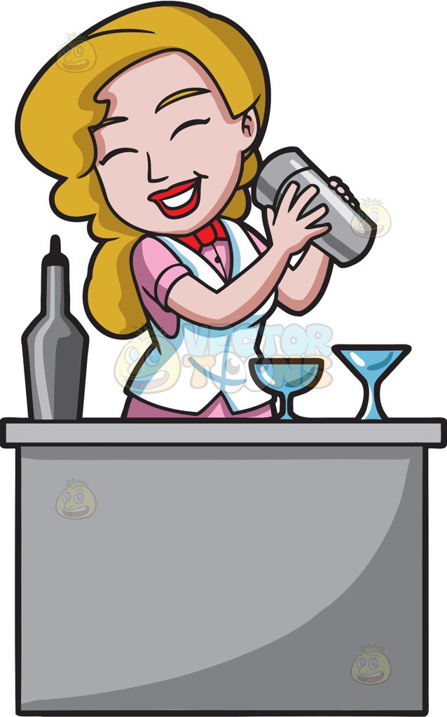 A female bartender excitedly mixes a special cocktail