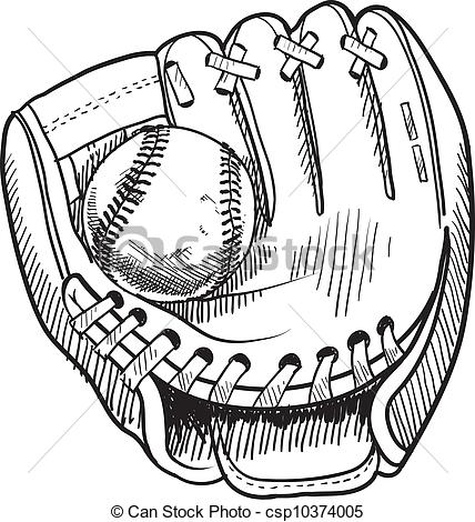 ... Baseball glove sketch - Doodle style baseball and glove in.