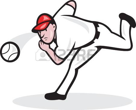 baseball pitcher: Illustration of a american baseball player pitcher throwing ball cartoon style isolated on